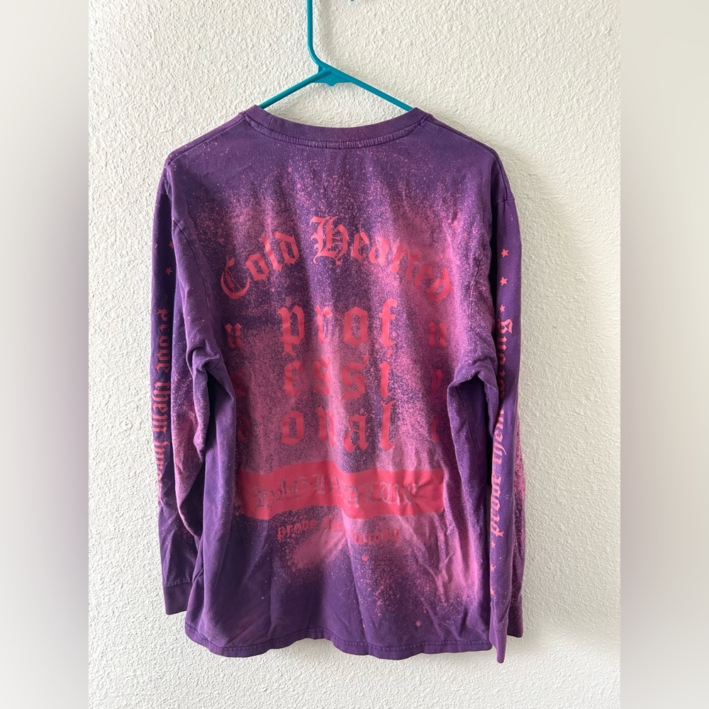 H&M Purple Bleach Dye Long Sleeve Shirt Size L Grunge Alt Streetwear Upcycled - Picture 5 of 8
